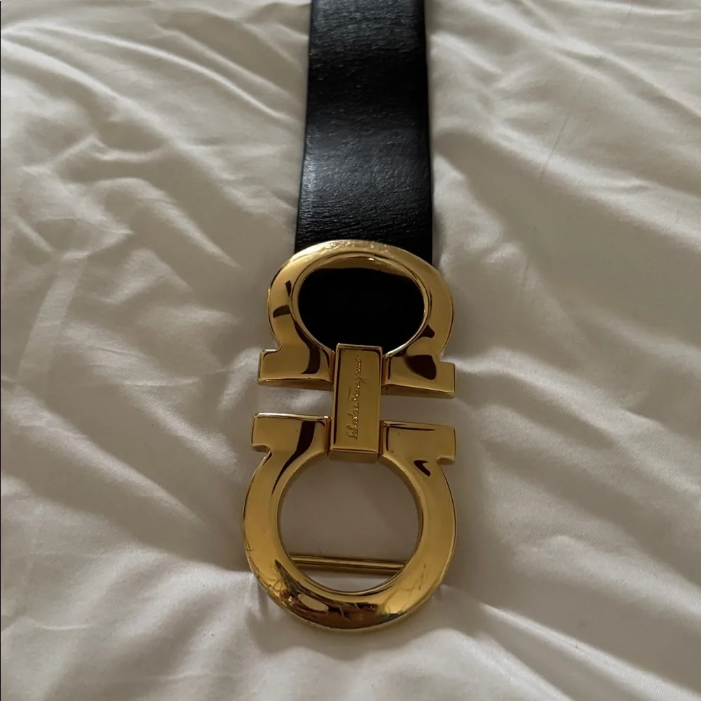 Salvatore Ferragamo Black and Gold Belt